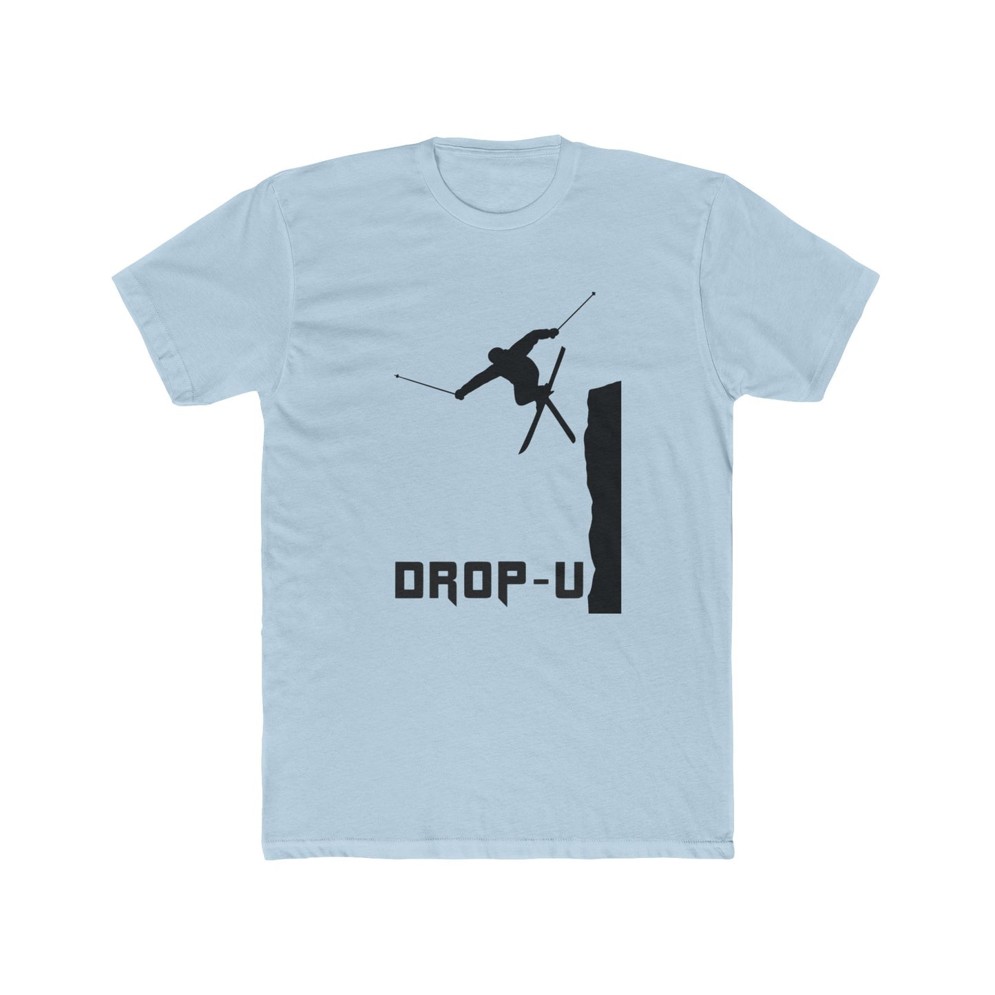 Unisex Cotton Crew Tee with Drop-U Ski Design, Adventure Tee, Outdoor Sports Shirt, Skiing Enthusiast