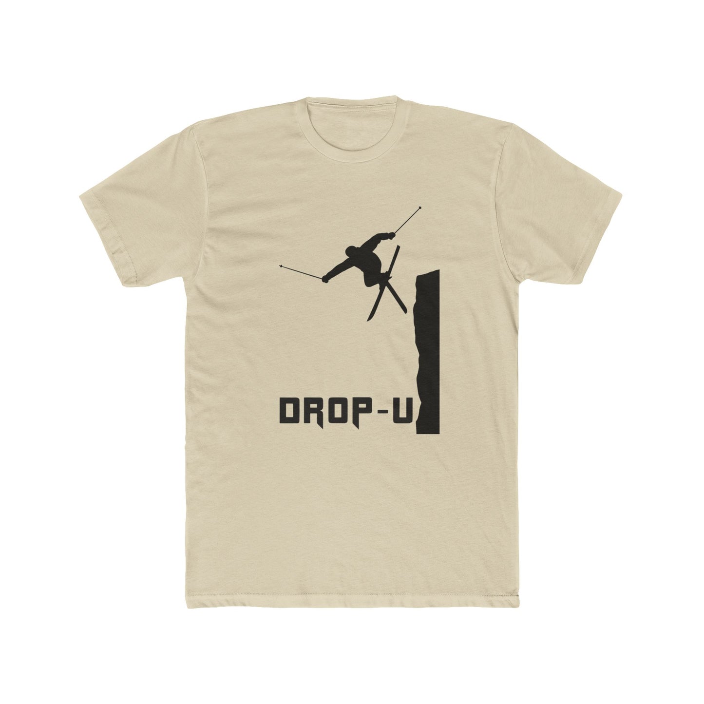 Unisex Cotton Crew Tee with Drop-U Ski Design, Adventure Tee, Outdoor Sports Shirt, Skiing Enthusiast