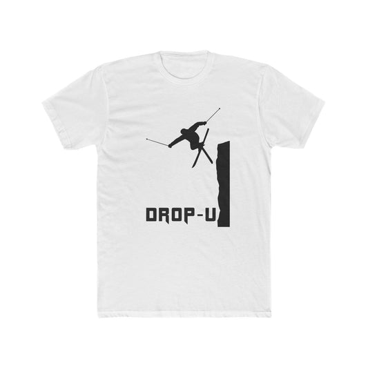 Unisex Cotton Crew Tee with Drop-U Ski Design, Adventure Tee, Outdoor Sports Shirt, Skiing Enthusiast