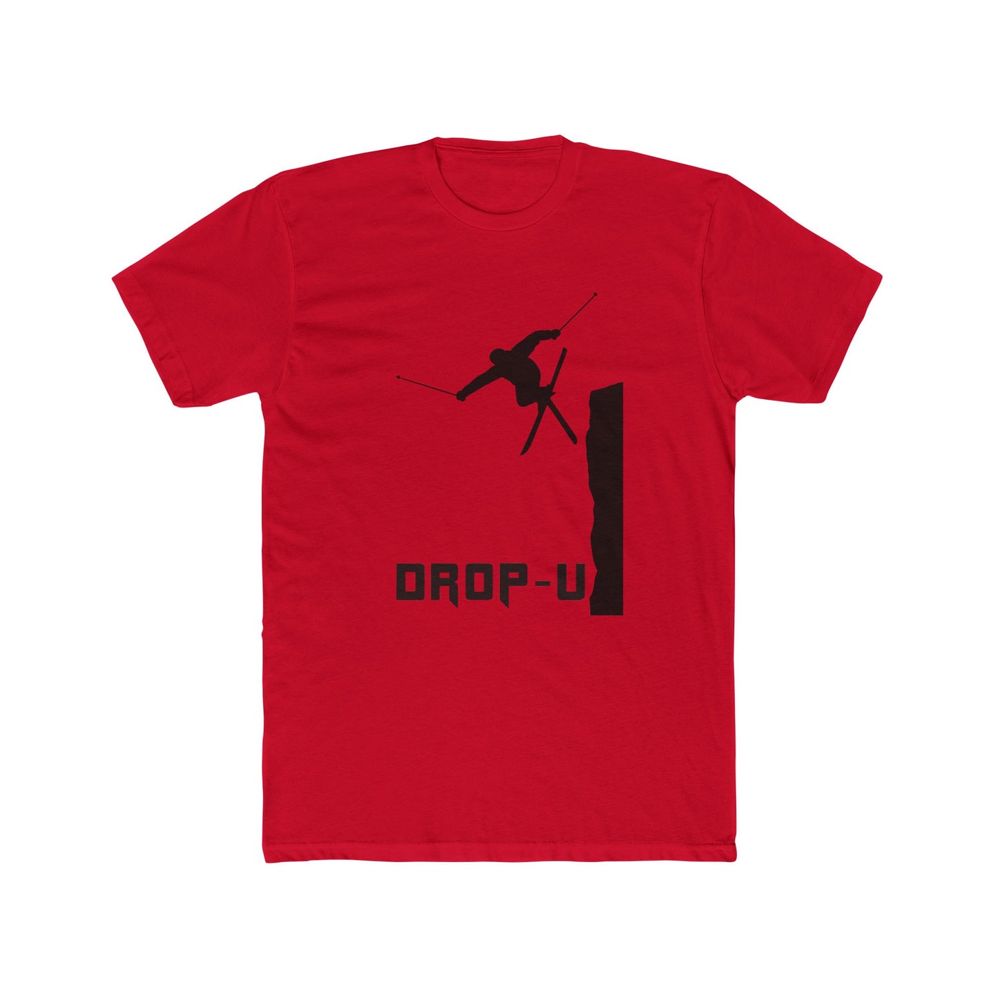 Unisex Cotton Crew Tee with Drop-U Ski Design, Adventure Tee, Outdoor Sports Shirt, Skiing Enthusiast
