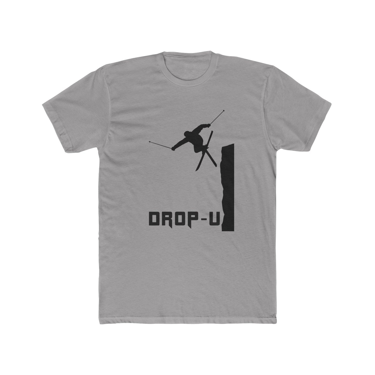 Unisex Cotton Crew Tee with Drop-U Ski Design, Adventure Tee, Outdoor Sports Shirt, Skiing Enthusiast